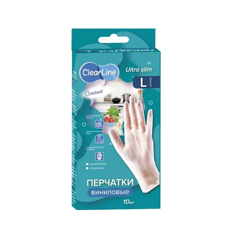 Перчатки Clear Line Виниловые Прозрачные L 10 шт