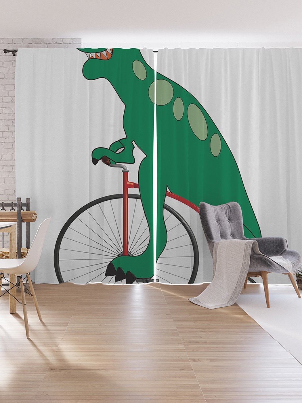 фото Шторы под лён joyarty "динозавр на велосипеде", серия oxford delux, 340х265 см