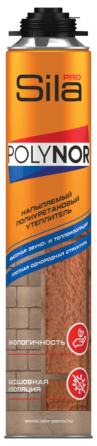 Напыляемый утеплитель Sila Pro POLYNOR, полиуретановый, 850 мл утеплитель penosil premium insulation foam напыляемый полиуретановый 890 ml