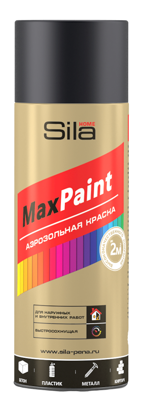 фото Аэрозольная краска sila home max paint, акриловая, матовая, чёрная, 520 мл