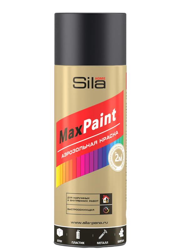 Аэрозольная краска  Sila Max Paint универсальная, RAL9005, чёрная матовая, 520 мл