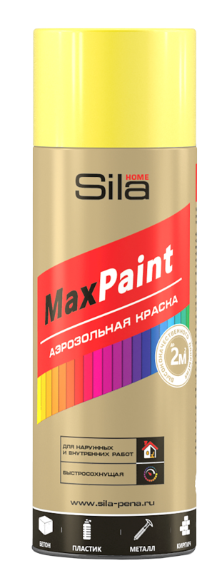 фото Аэрозольная краска sila home max paint, глянцевая, желтый флуоресцентный, 520 мл