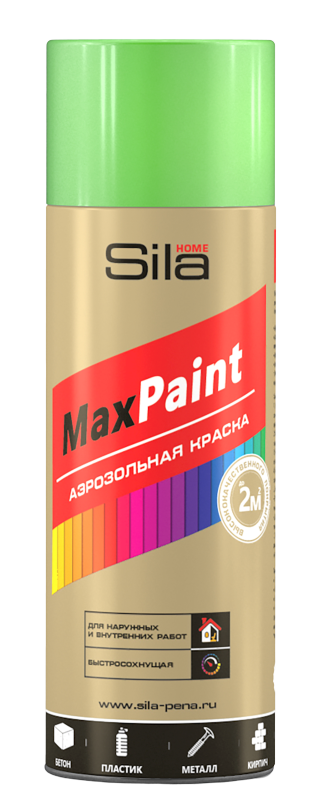 фото Аэрозольная краска sila home max paint, глянцевая, зеленый флуоресцентный, 520 мл