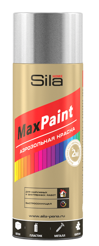 фото Аэрозольная краска sila home max paint, акриловая, глянцевая, серебряный металлик, 520 мл