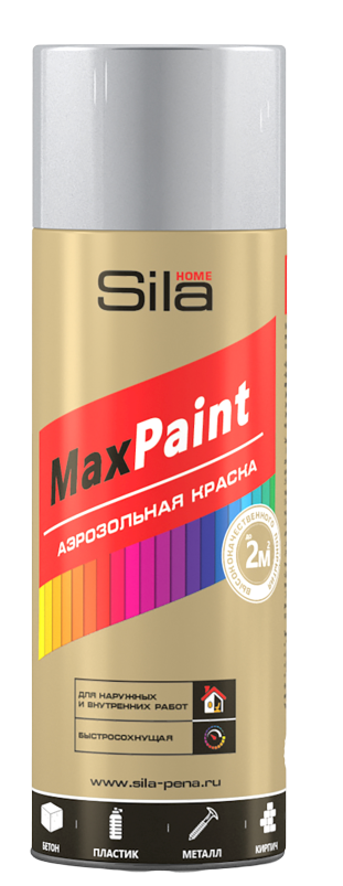 фото Аэрозольная краска sila home max paint, акриловая, глянцевая, хром металлик, 520 мл