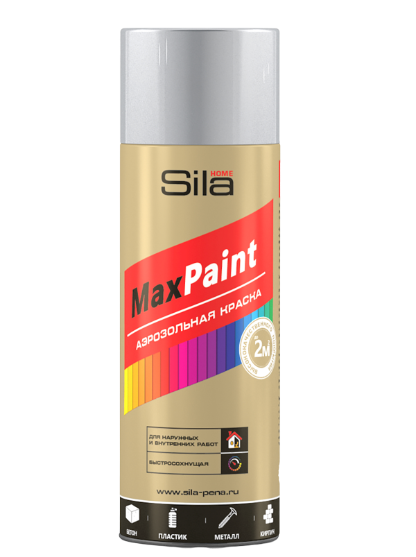 аэрозольная краска sila max paint универсальная ral1015 слоновая кость 520 мл Аэрозольная краска Sila Max Paint с металлическим эффектом, хром, 520 мл