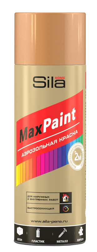 фото Аэрозольная краска sila home max paint, акриловая, глянцевая, латунь металлик, 520 мл