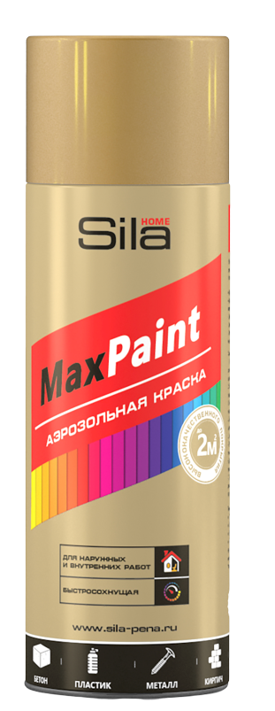 фото Аэрозольная краска sila home max paint, акриловая, глянцевая, золотой металлик, 520 мл