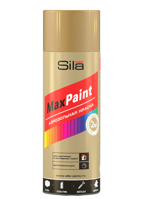 Аэрозольная краска Sila Max Paint с металлическим эффектом, золото,520 мл краска этюд 33 скайлайн металлик серо серебристый с золотым отливом хамелион объем 12 мл 4630017001842