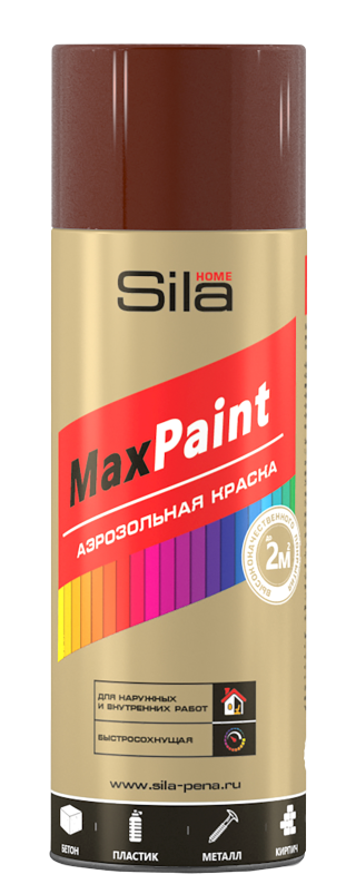 фото Аэрозольная краска sila home max paint, акриловая, глянцевая, шоколадно-коричневая, 520 мл