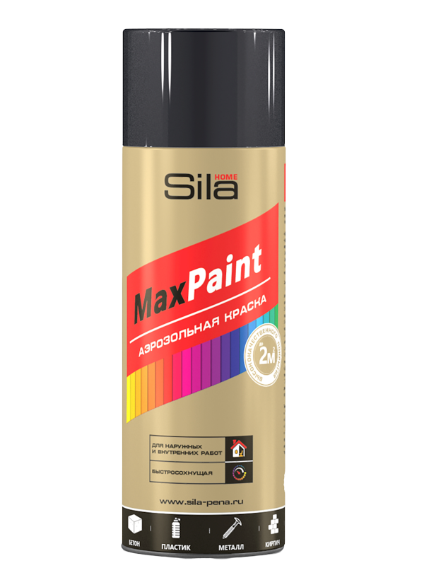Аэрозольная краска  Sila Max Paint универсальная, RAL9005, чёрная глянцевая,  520 мл
