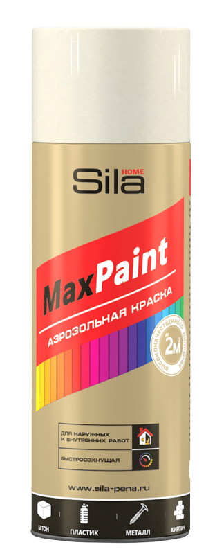 фото Аэрозольная краска sila home max paint, акриловая, глянцевая, слоновая кость, 520 мл