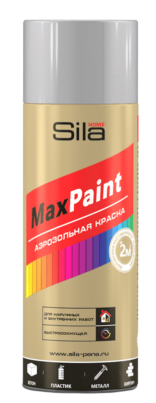 фото Аэрозольная краска sila home max paint, акриловая, глянцевая, серая, 520 мл