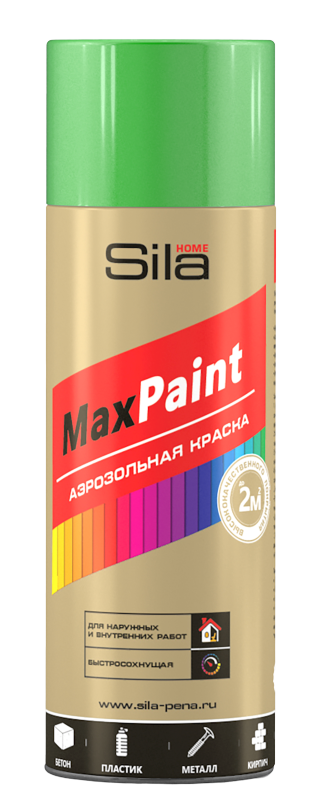 фото Аэрозольная краска sila home max paint, акриловая, глянцевая, лиственно-зеленая, 520 мл