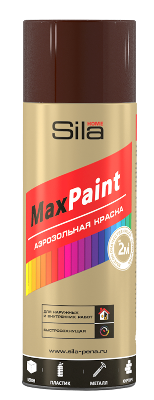 фото Аэрозольная краска sila home max paint, акриловая, глянцевая, корчневая, 520 мл