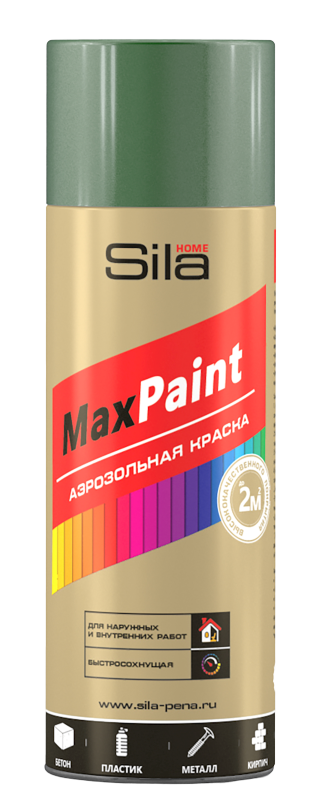 фото Аэрозольная краска sila home max paint, акриловая, глянцевая, зеленый мох, 520 мл