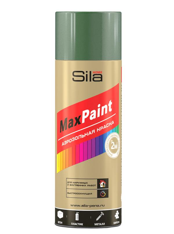 Аэрозольная краска Sila Max Paint универсальная, RAL6005, зелёный мох, 520 мл