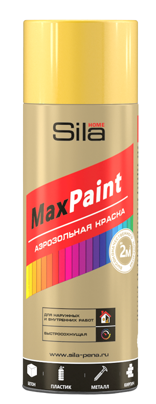 фото Аэрозольная краска sila home max paint, акриловая, глянцевая, желтая, 520 мл