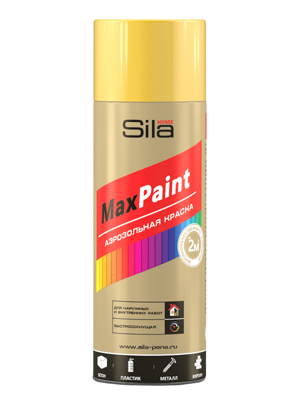 аэрозольная краска sila max paint универсальная ral1015 слоновая кость 520 мл Аэрозольная краска Sila Max Paint универсальная, RAL1018, жёлтая, 520 мл