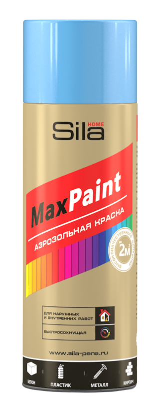 фото Аэрозольная краска sila home max paint, акриловая, глянцевая, голубая, 520 мл