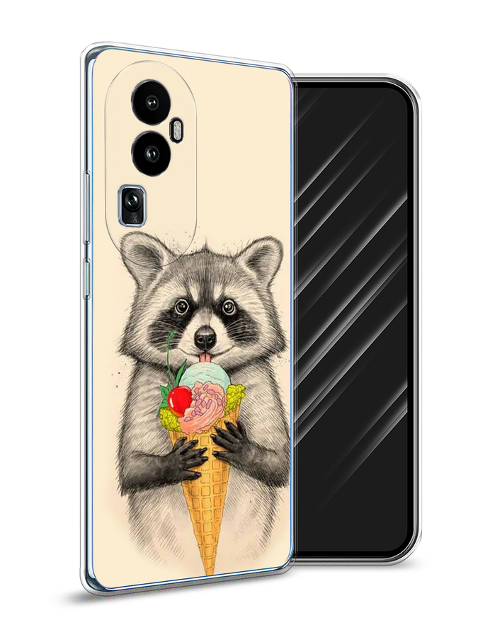 

Чехол Awog на Oppo Reno 10 "Енот с мороженым", Бежевый;серый, 2514550-10