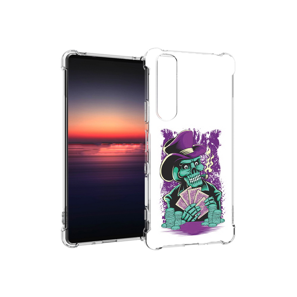 

Чехол MyPads Tocco для Sony Xperia 1 III зеленый череп с картами (PT162368.229.361), Прозрачный, Tocco