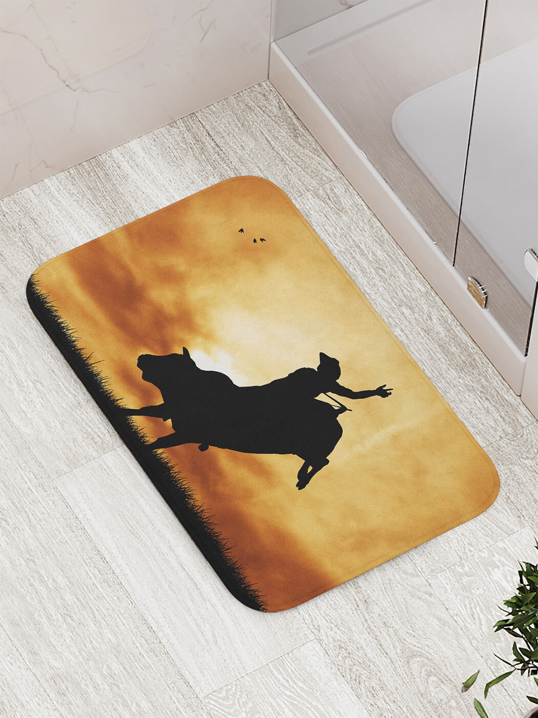 

Коврик противоскользящий JoyArty "Ковбой на быке" для ванной, сауны, бассейна, 77х52 см, Ковбой на быке