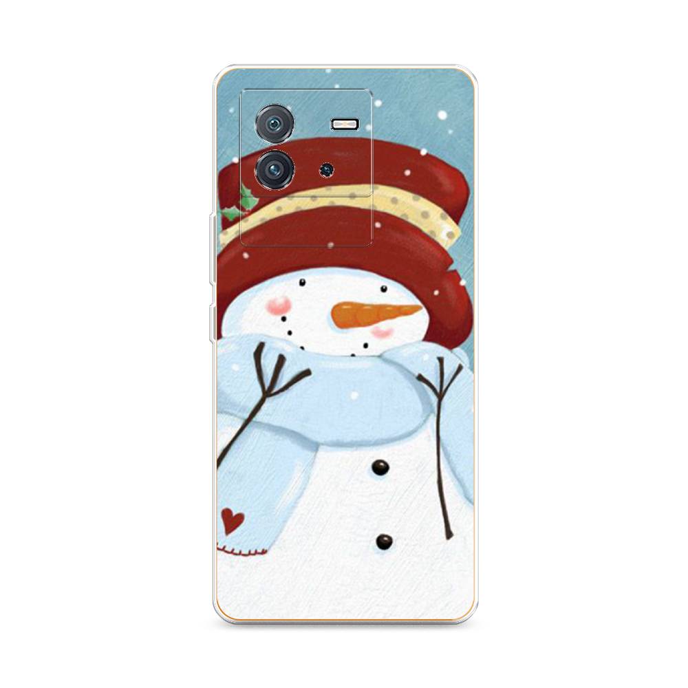 

Чехол на Vivo iQOO Neo6 "Застенчивый снеговик", Голубой;белый;красный, 266850-5