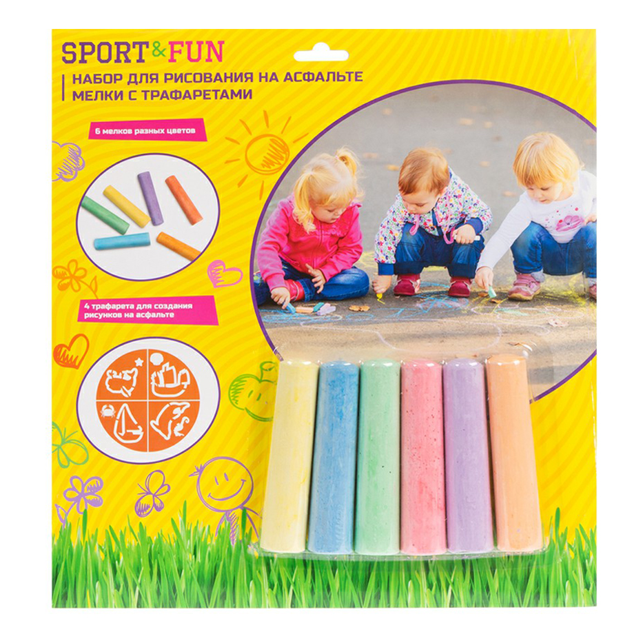

Мел асфальтовый Sport & Fun с трафаретами 6 цветов