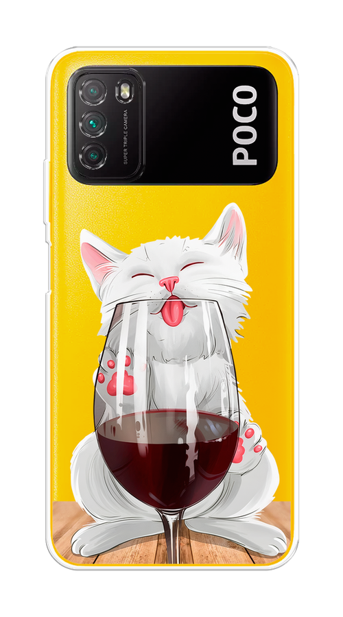 

Чехол на Poco M3 "Кот с бокалом", Прозрачный;белый;красный, 39550-1