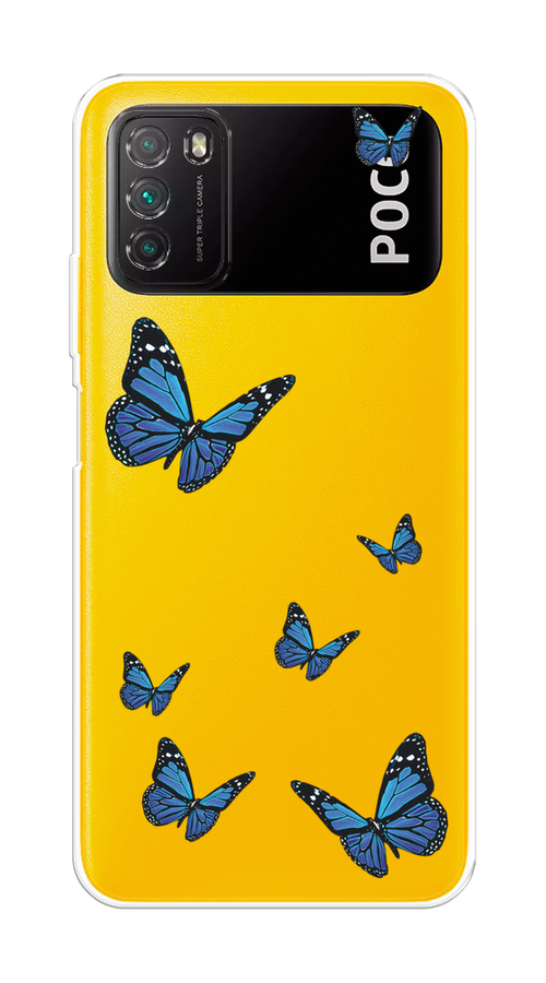 

Чехол на Poco M3 "Blue butterflies", Синий;черный, 39550-1