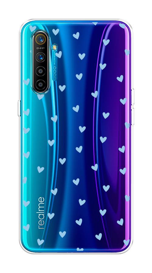 

Чехол на Realme XT "Голубые сердечки паттерн", Голубой;прозрачный, 251450-1