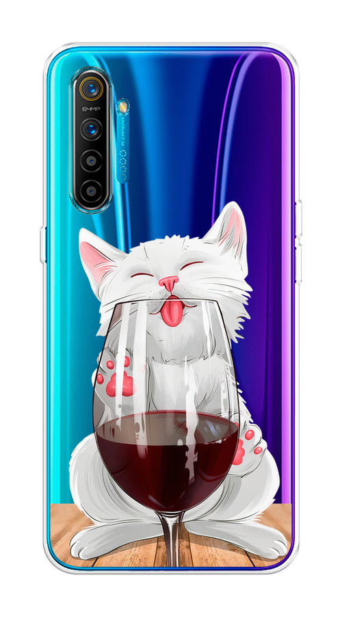 

Чехол на Realme XT "Кот с бокалом", Прозрачный;белый;красный, 251450-1