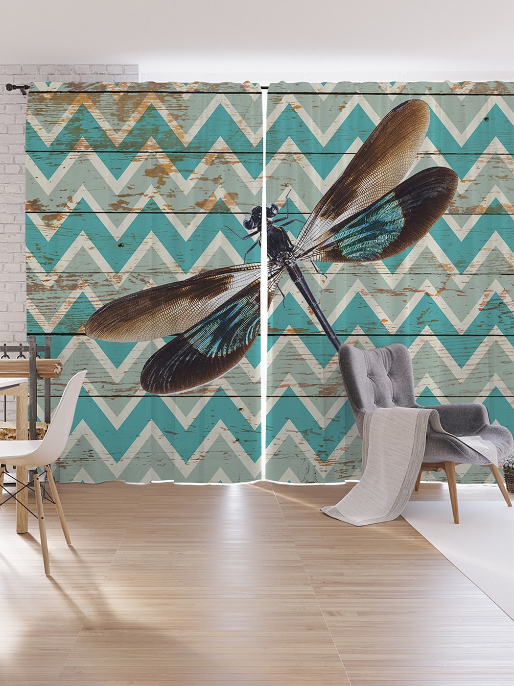 

Шторы под лён JoyArty "Стрекоза над зигзагами", серия Oxford DeLux, 340х265 см, Стрекоза над зигзагами