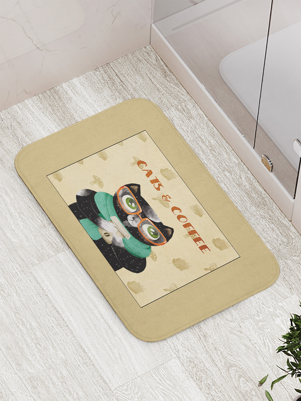 

Коврик противоскользящий JoyArty "Кот и кофе" для ванной, сауны, бассейна, 77х52 см, Кот и кофе