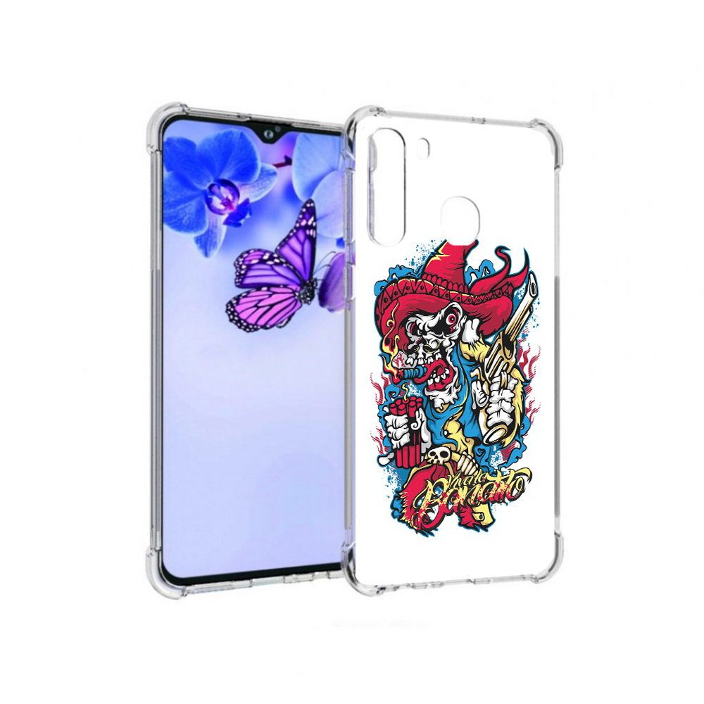 

Чехол MyPads Tocco для Samsung Galaxy A21 нарисованный скелет с писталетом, Прозрачный, Tocco