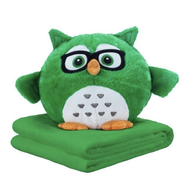 Мягкая игрушка Сова с пледом зеленая atoy004a где спят машинки по ночам