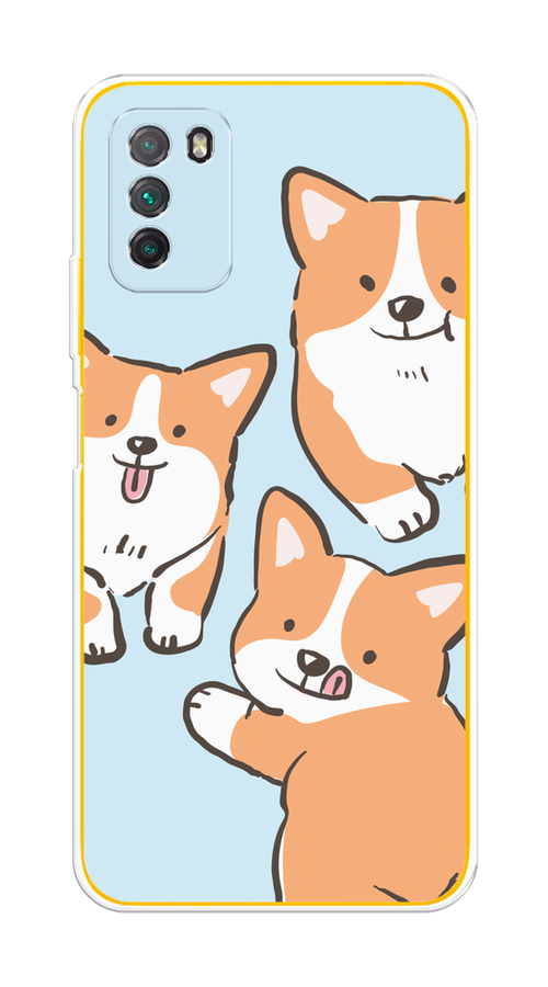 

Чехол на Poco M3 "Милые корги", Бежевый;голубой;коричневый, 39550-1