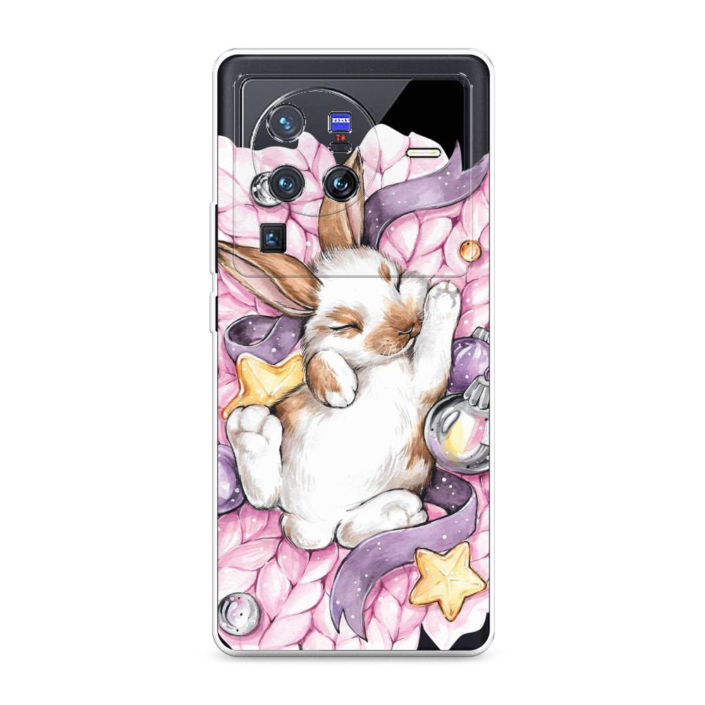 

Чехол на Vivo X80 Pro "Кролик спит", Розовый;белый, 266650-5