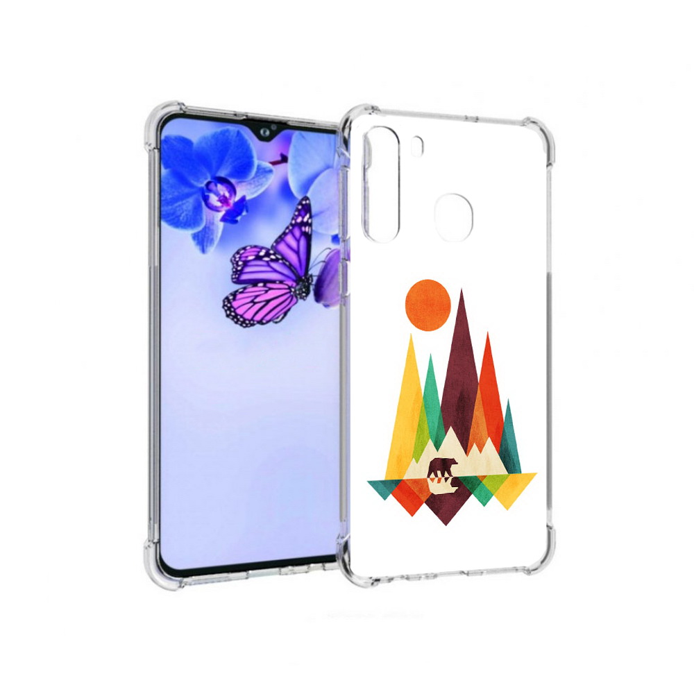 

Чехол MyPads Tocco для Samsung Galaxy A21 нарисованные горы с медведем (PT226904.547.506), Прозрачный, Tocco