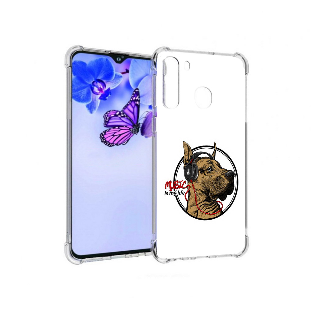 

Чехол MyPads Tocco для Samsung Galaxy A21 музыкальная собака (PT226904.547.490), Прозрачный, Tocco