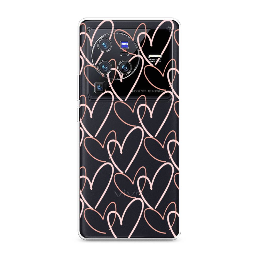 

Чехол на Vivo X80 Pro "Узор из сердечек", Розовый;бежевый, 266650-6