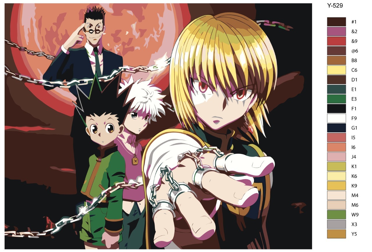 

Картина по номерам BRUSHES-PAINTS Y-529, Hunter x Hunter (Хантер х Хантер). Гон Фрикс, Киллуа Золдик, Леорио, Курапика. Аниме