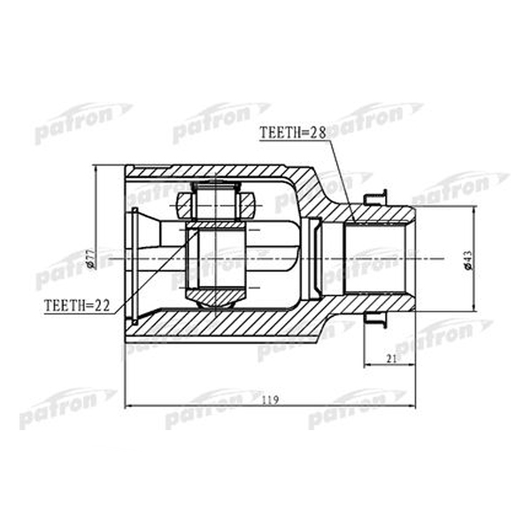 

ШРУС внутр.прав.28x43x22 MAZDA 323 BA 94-98, XEDOS-6 CA 92-
