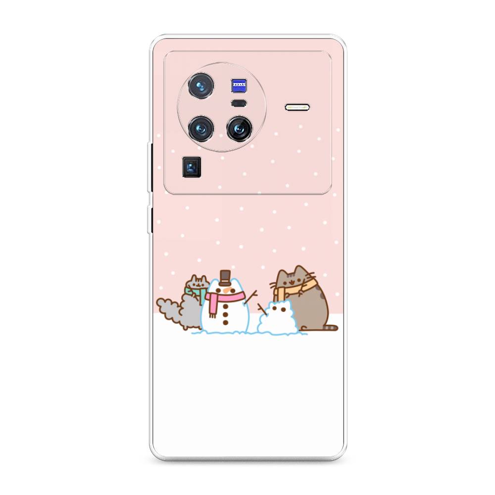 

Чехол на Vivo X80 Pro "Котики в снегу", Розовый;белый;серый, 266650-5