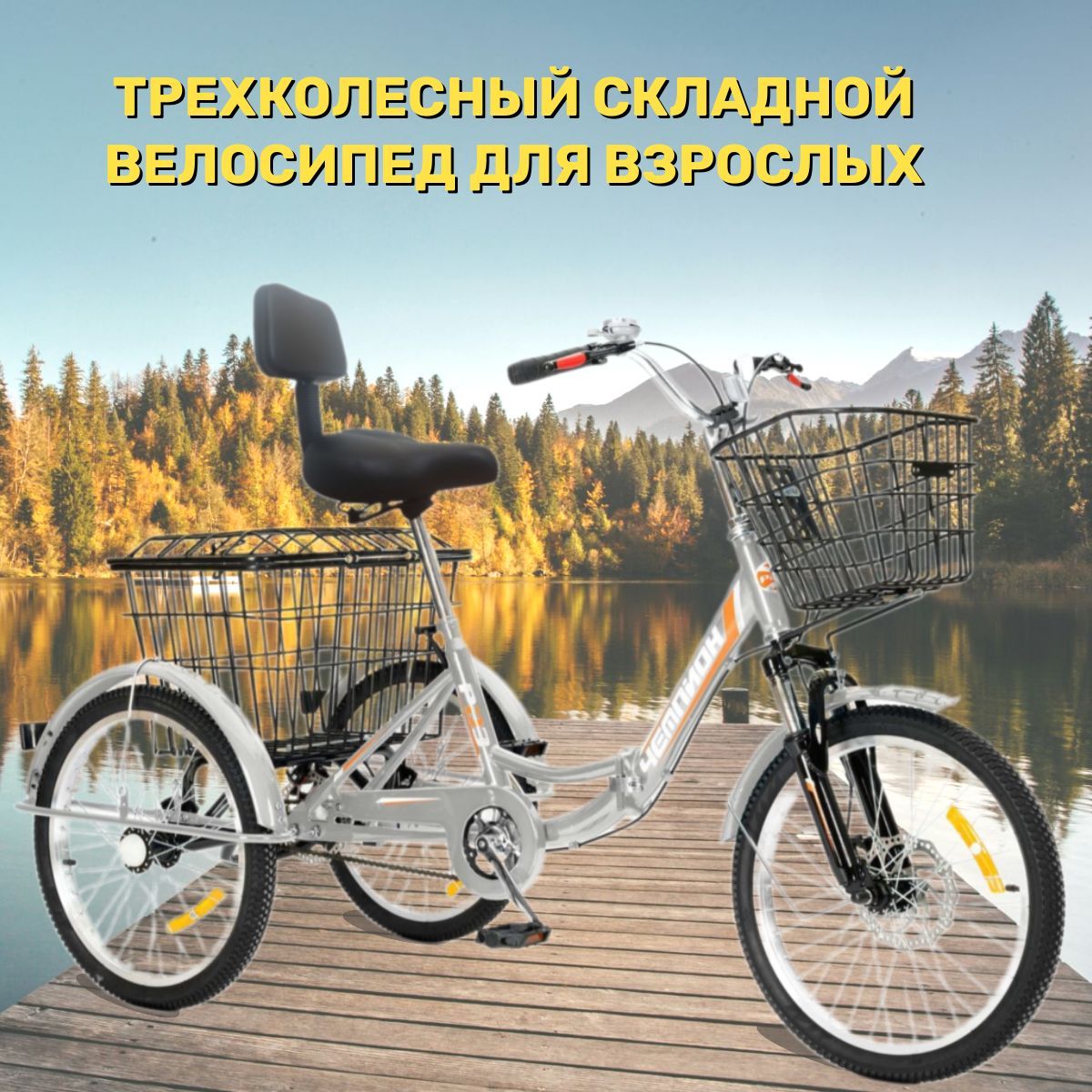 

Велосипед городской РВЗ трехколесный для взрослых складной Чемпион 20" серебро, Серебристый