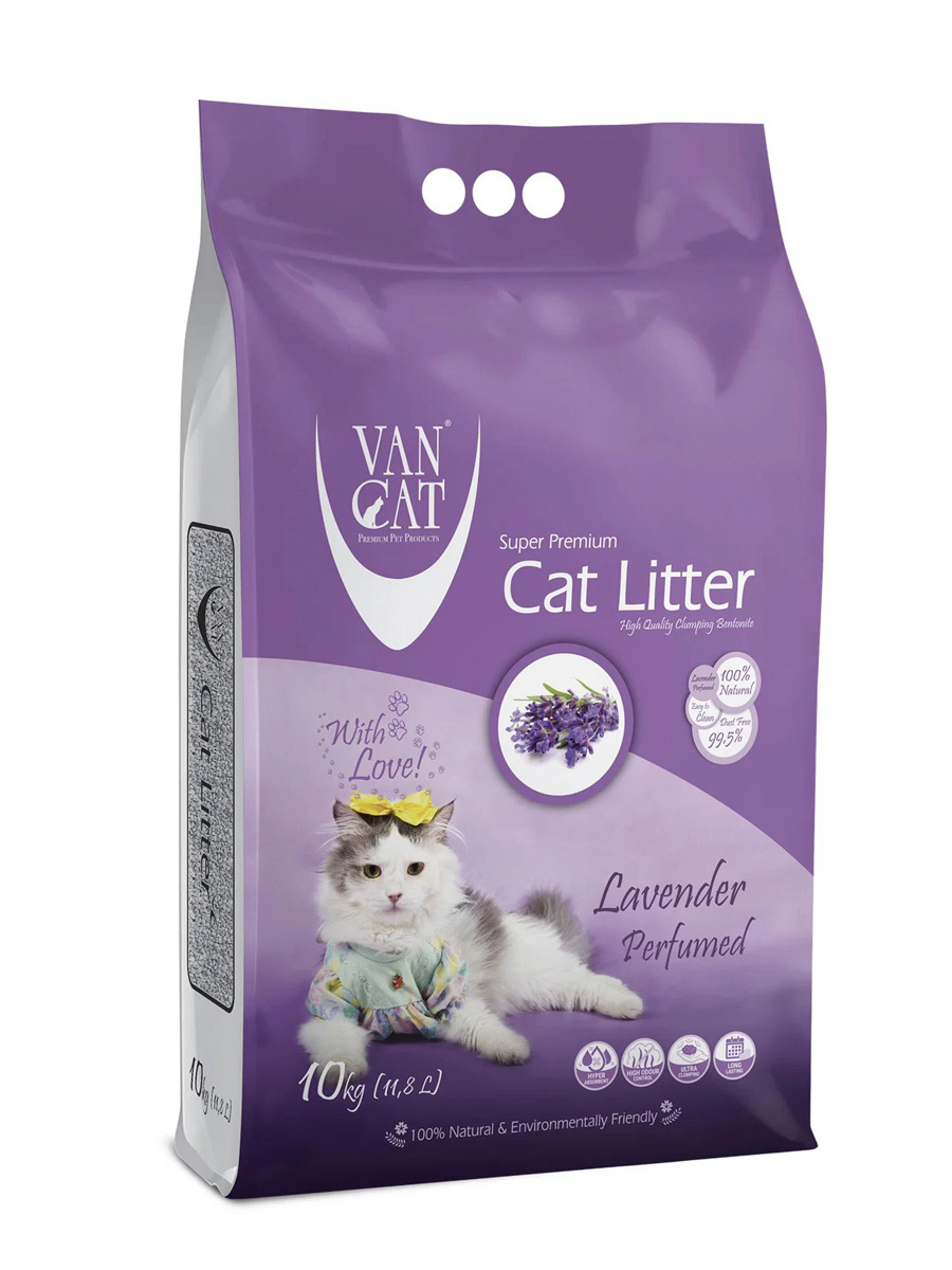 фото Наполнитель для туалета кошек vancat lavander perfumed, с ароматом лаванды, 10 кг van cat