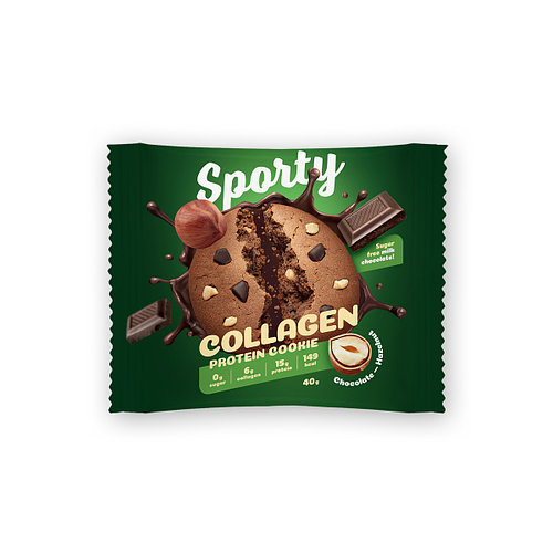 фото Sporty, collagen protein cookie протеиновое печенье, 40г (шоколад-фундук)