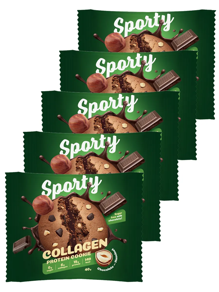 фото Sporty, collagen protein cookie протеиновое печенье, 40г (шоколад-фундук)