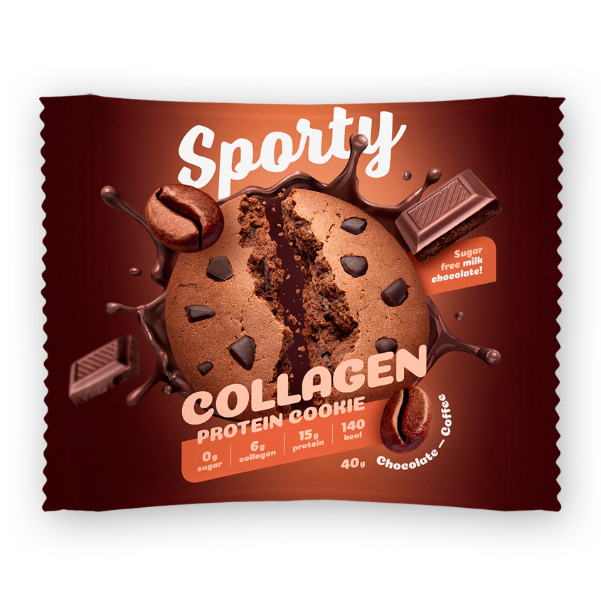 

Sporty, Collagen Protein cookie Протеиновое печенье, 40г (Шоколад-кофе)